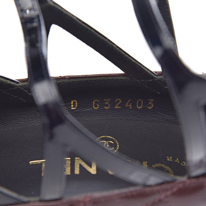 Chanel Patent Calfskin Quilted CC Cap Toe Pumps 37 Burgundy Navy 7 of 12