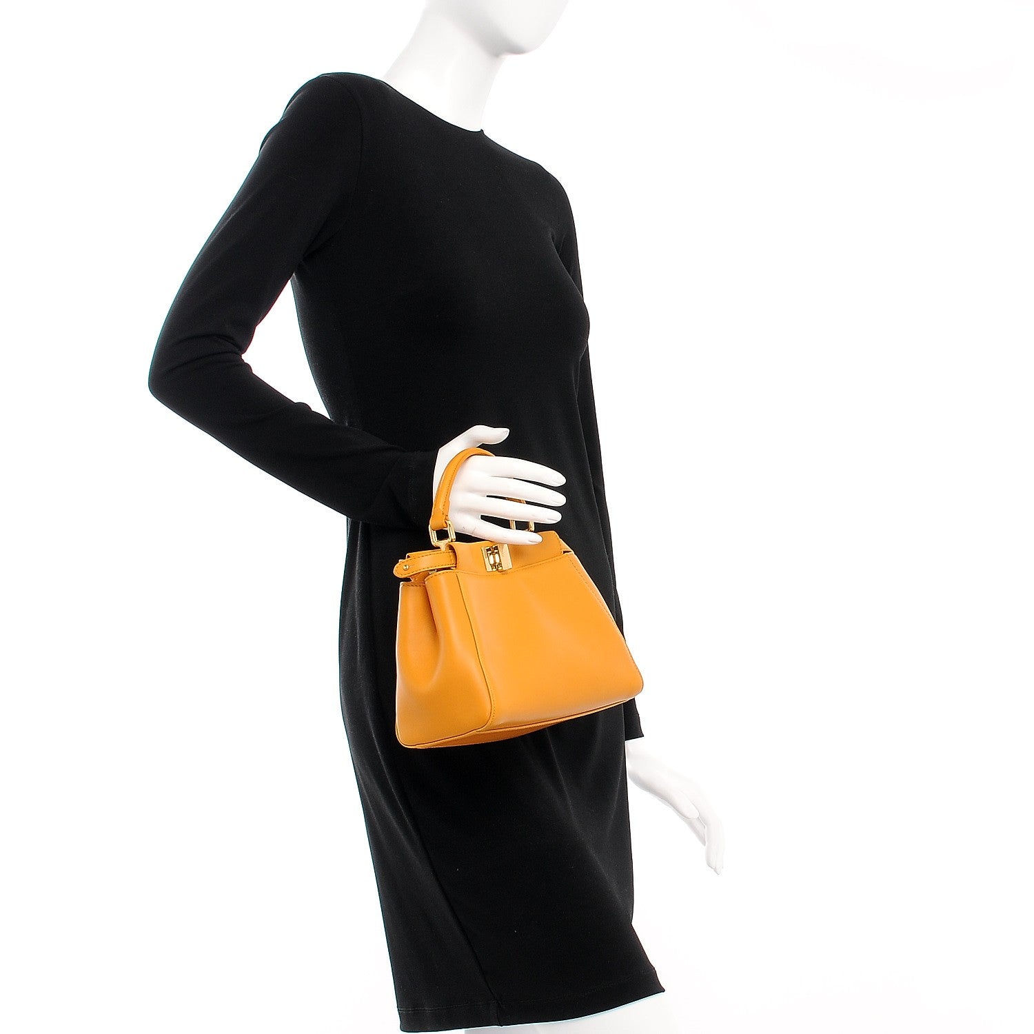 Fendi Nappa Mini Peekaboo Iconic Satchel Giallo Syrup 3 of 9