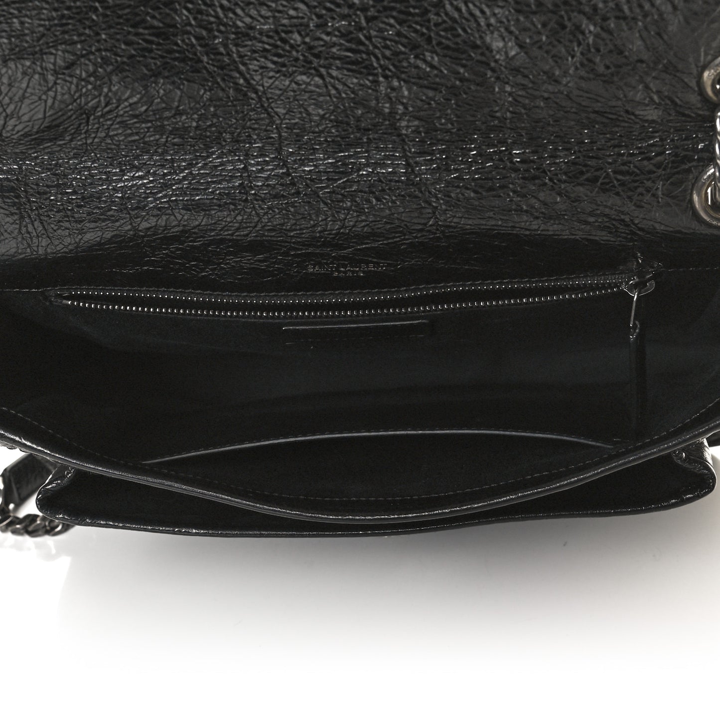 Crinkled Calfskin Matelasse Monogram Medium Niki Chain Satchel Black