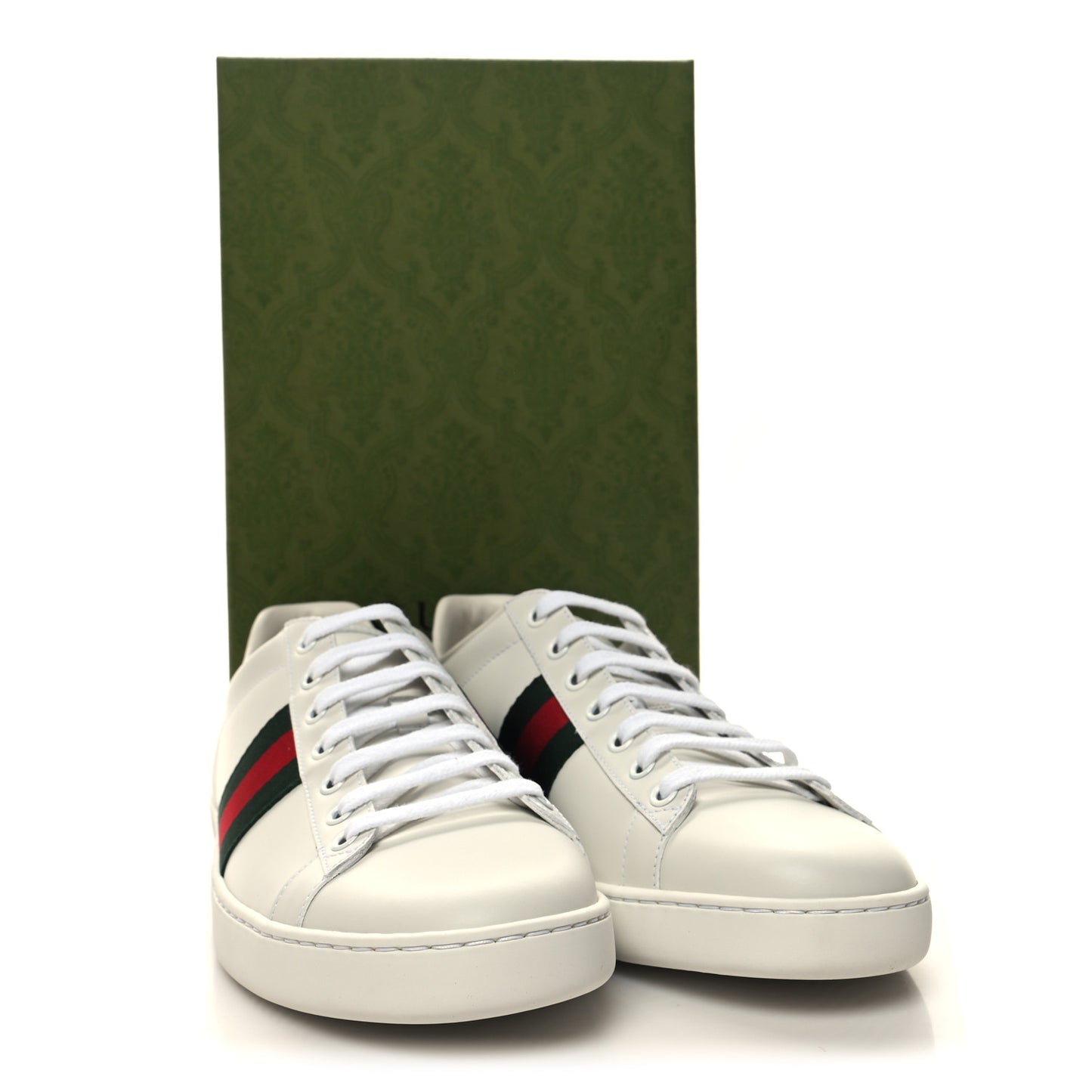 Calfskin Crocodile Web Womens Ace Sneakers 40.5 White Green
