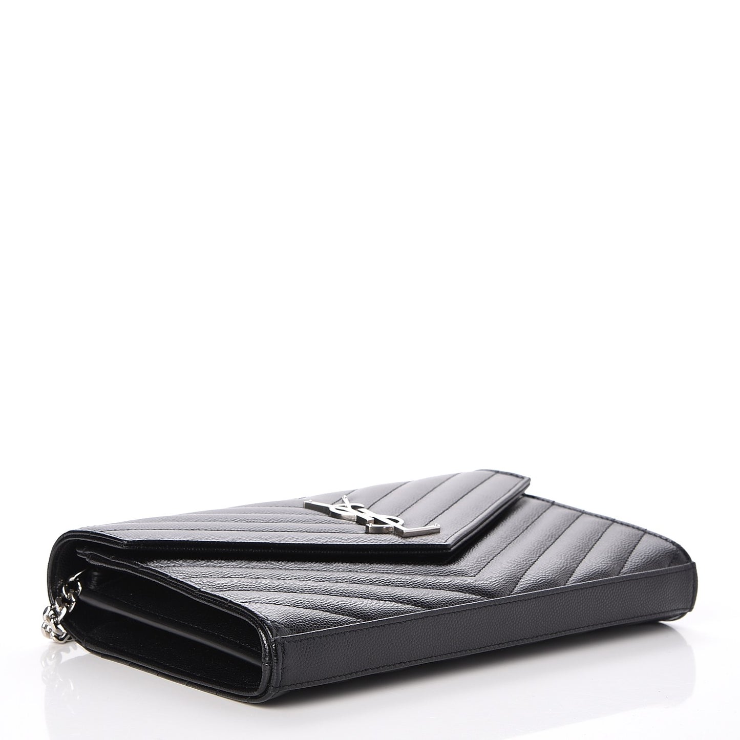 Grain De Poudre Matelasse Chevron Monogram Chain Wallet Black