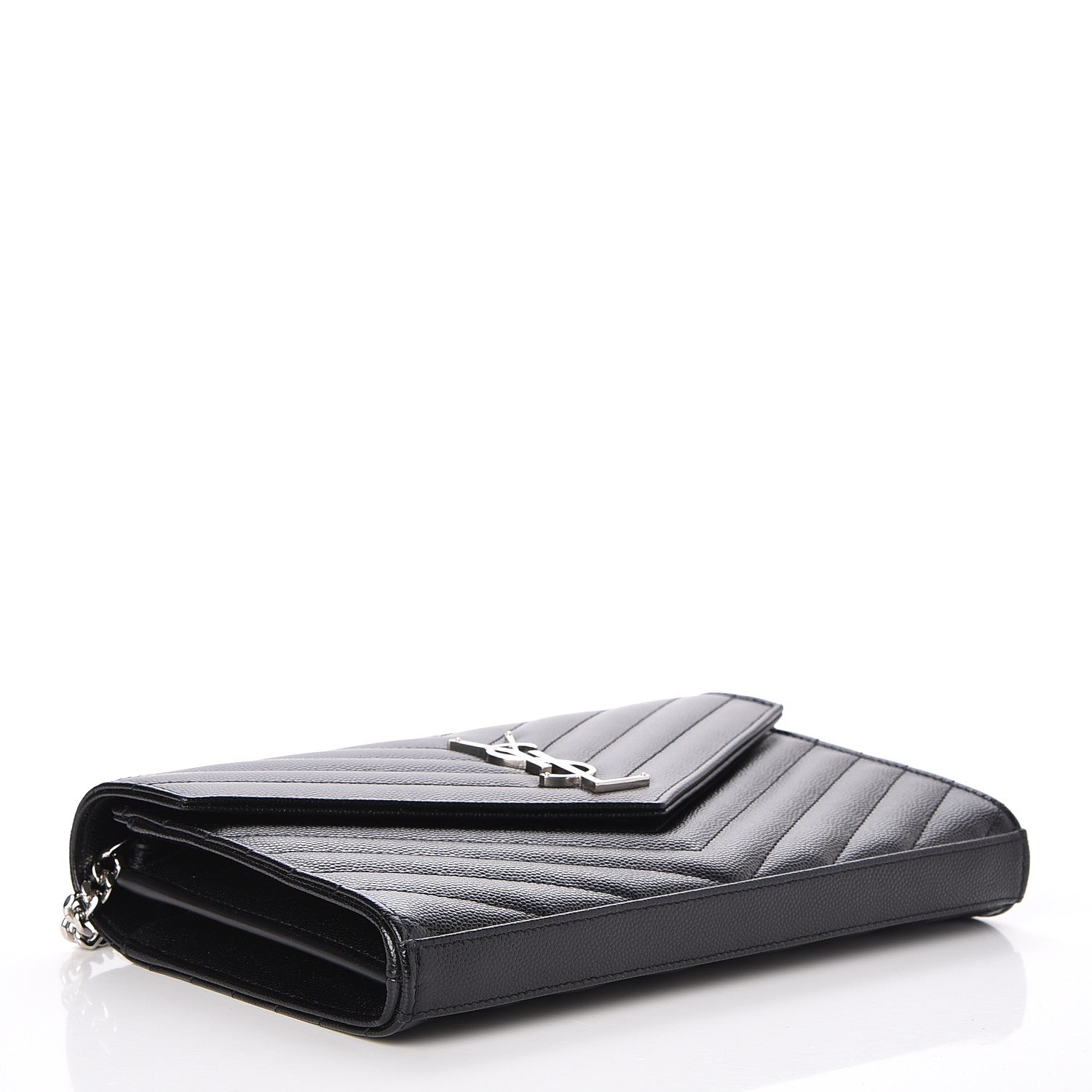 Saint Laurent Grain De Poudre Matelasse Chevron Monogram Chain Wallet Black 4 of 7