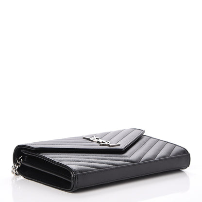 Saint Laurent Grain De Poudre Matelasse Chevron Monogram Chain Wallet Black 4 of 7