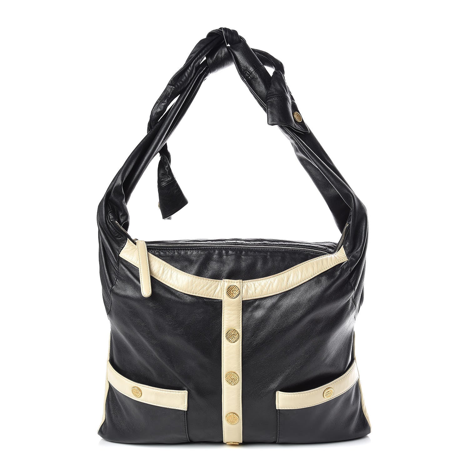 Chanel Lambskin Large Girl Bag Black Beige 1 of 9