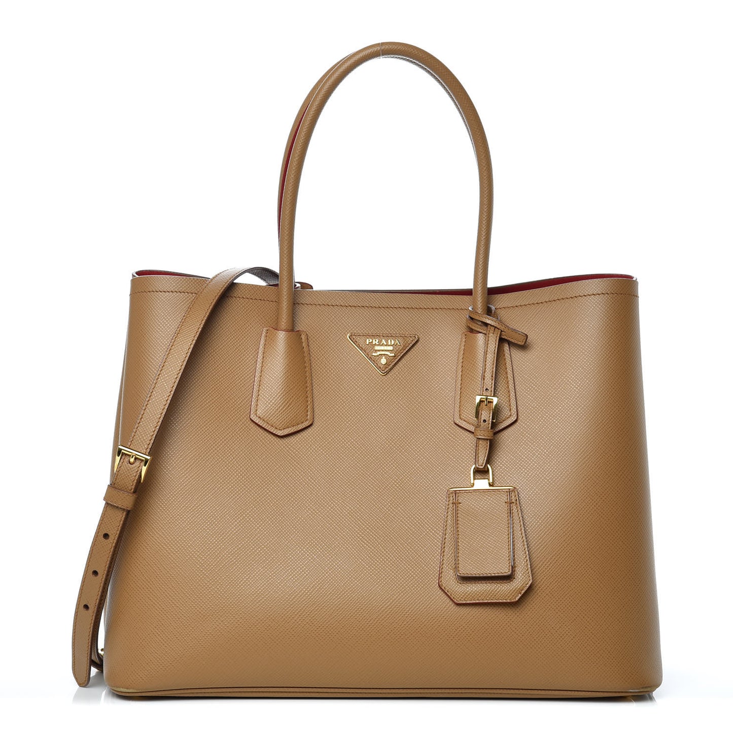 Saffiano Cuir Large Double Bag Caramel Fuoco