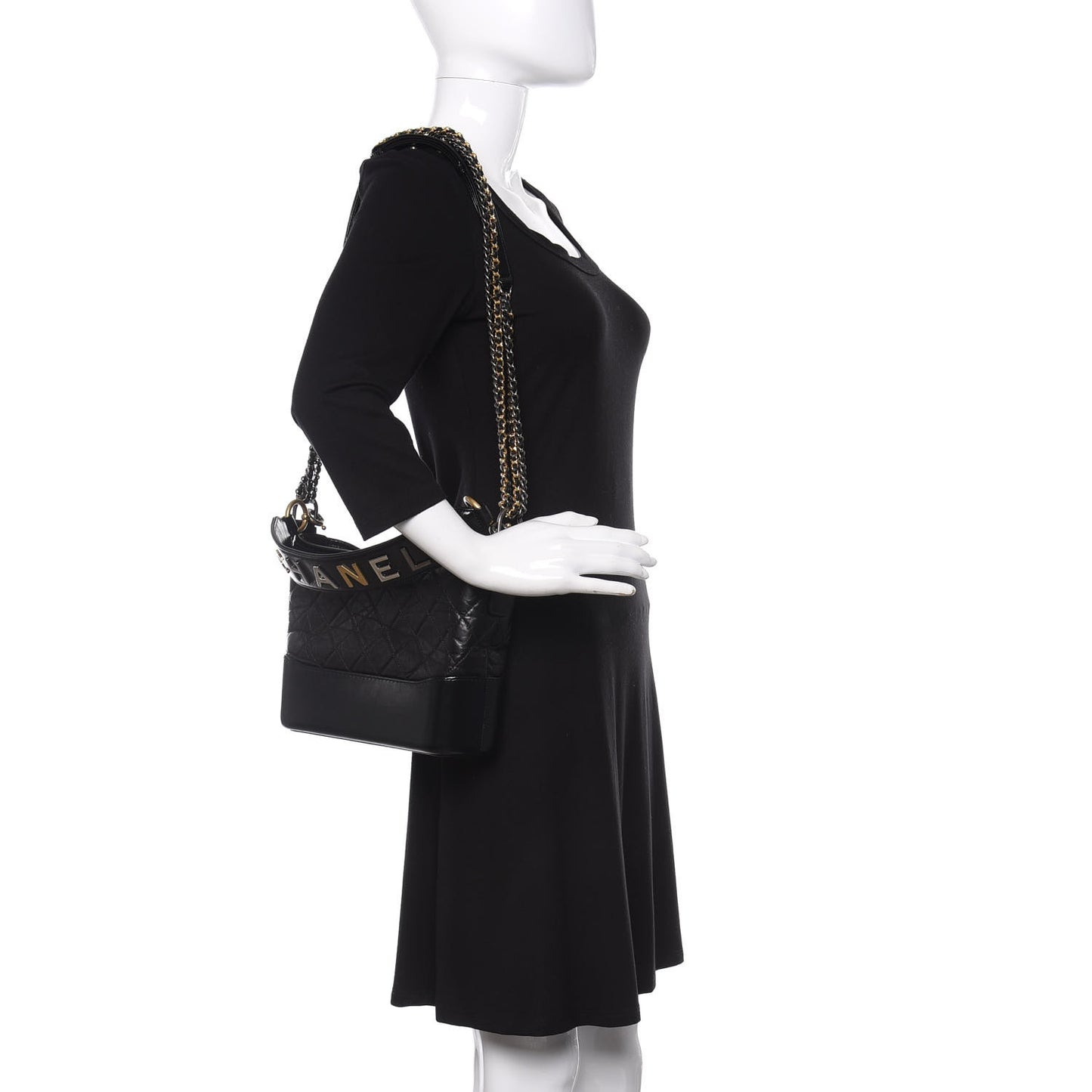 Aged Smooth Calfskin Quilted Medium Gabrielle Logo Hobo Black