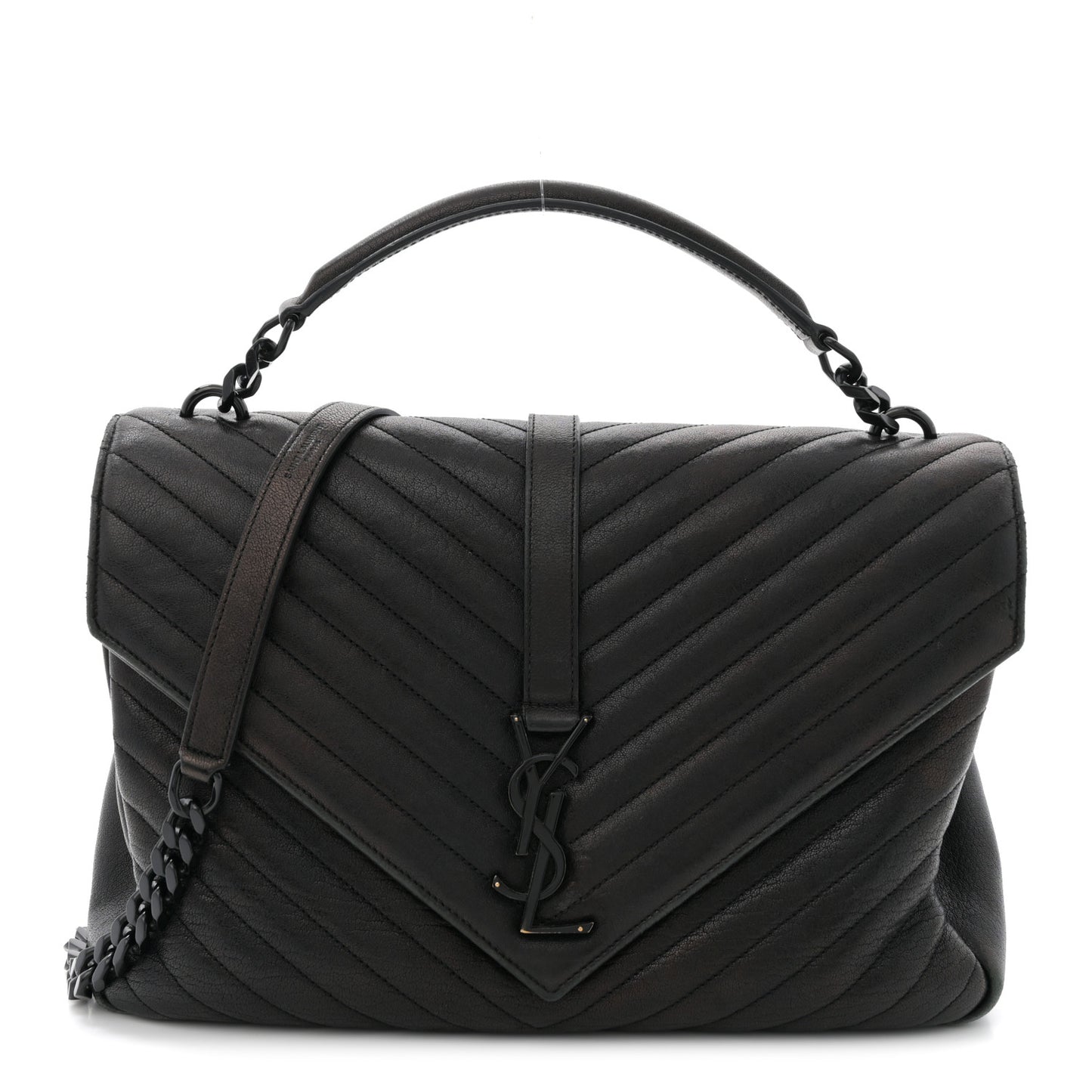 Sheepskin Matelasse Chevron Monogram Large College Satchel Black