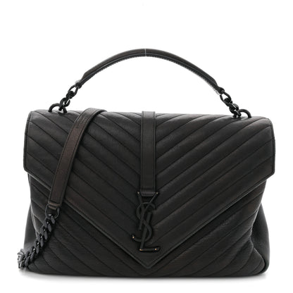 Saint Laurent Sheepskin Matelasse Chevron Monogram Large College Satchel Black 1 of 13