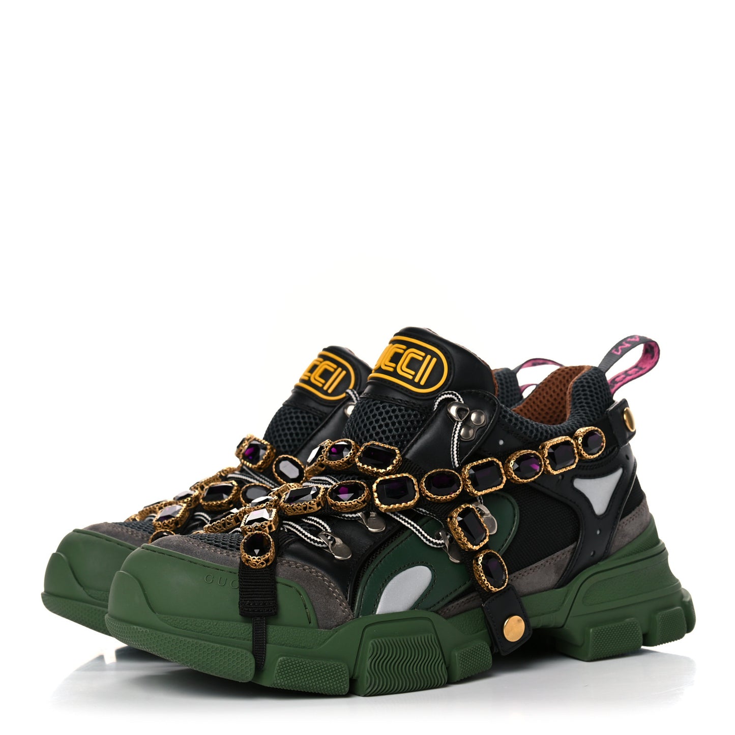 X SEGA Mesh Suede Calfskin Removable Crystals Mens Flashtrek Sneakers 8.5 Loess Black Olive Green