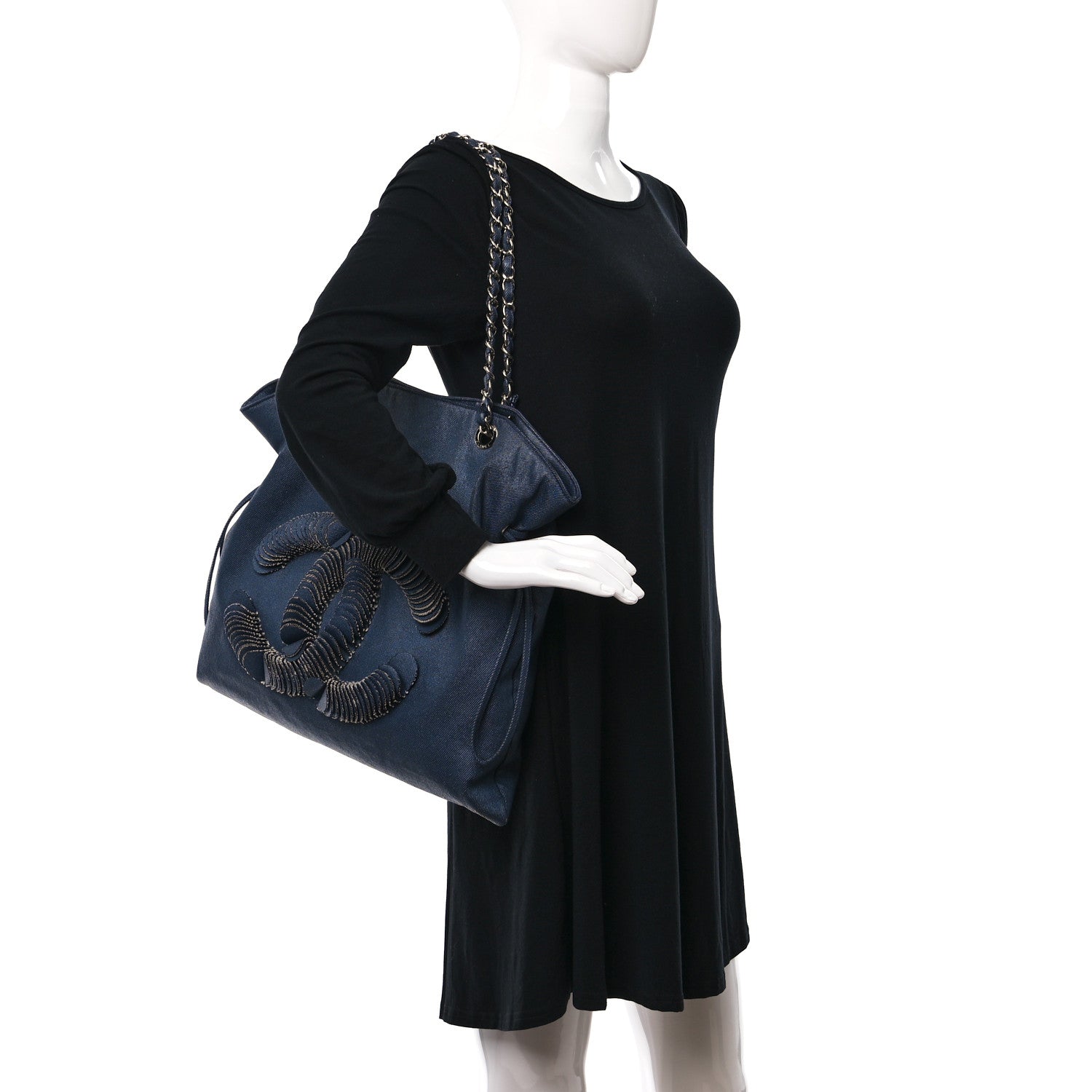 Chanel Denim Small CC Discus Tote Blue 2 of 10