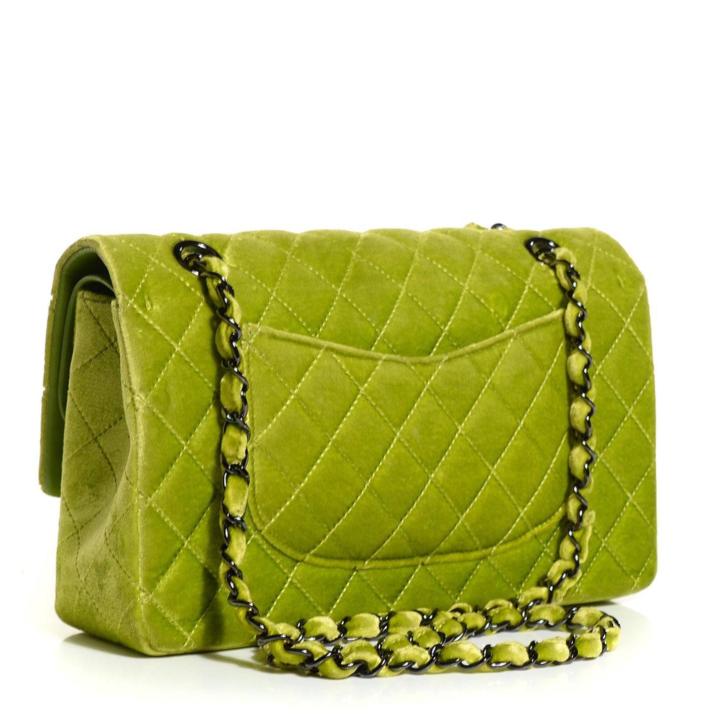 Velvet Quilted Medium Double Flap Green