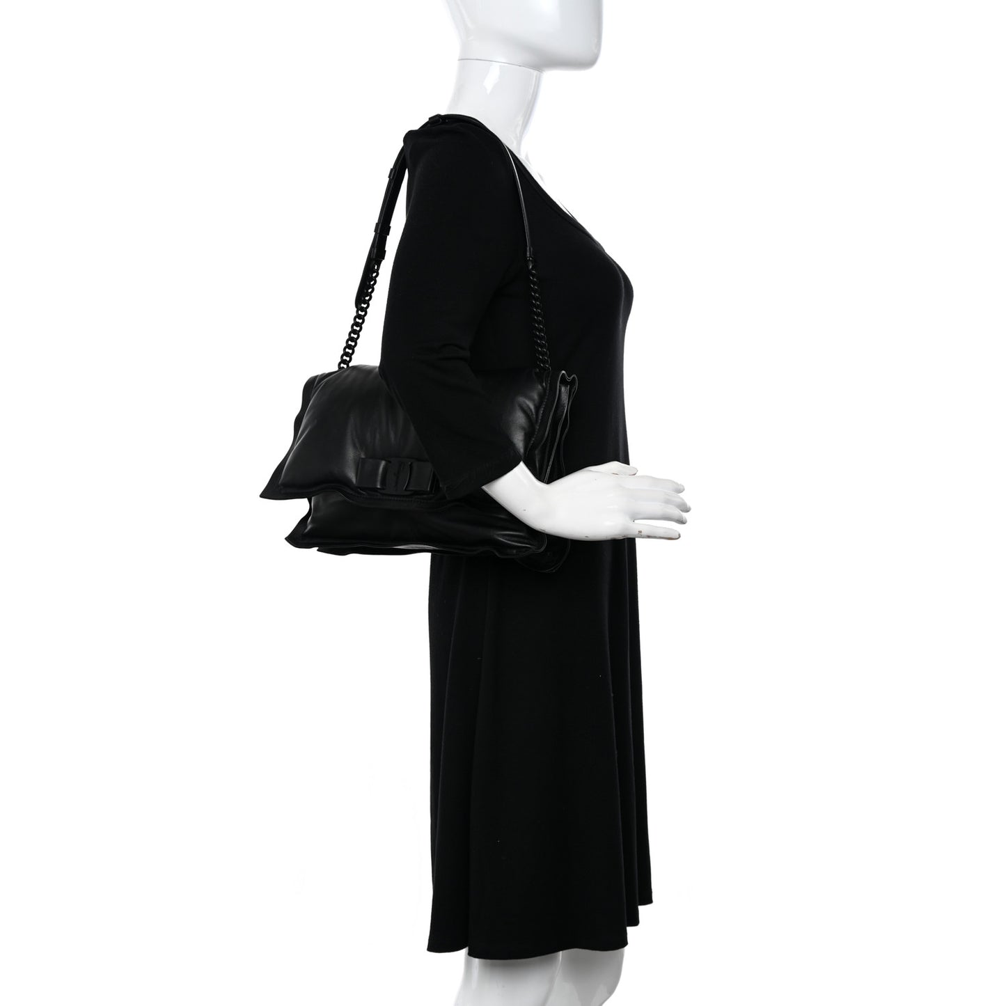 Calfskin Medium Viva Bow Shoulder Bag Black