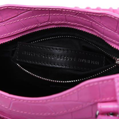 Balenciaga Shiny Supple Calfskin Crocodile Embossed Classic Silver Hardware Mini City Baby Pink 9 of 32