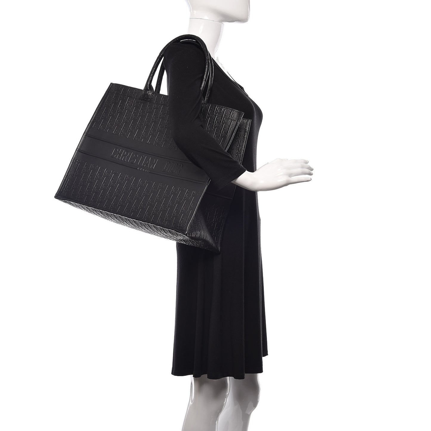 Oblique Calfskin Embossed Large Book Tote Black
