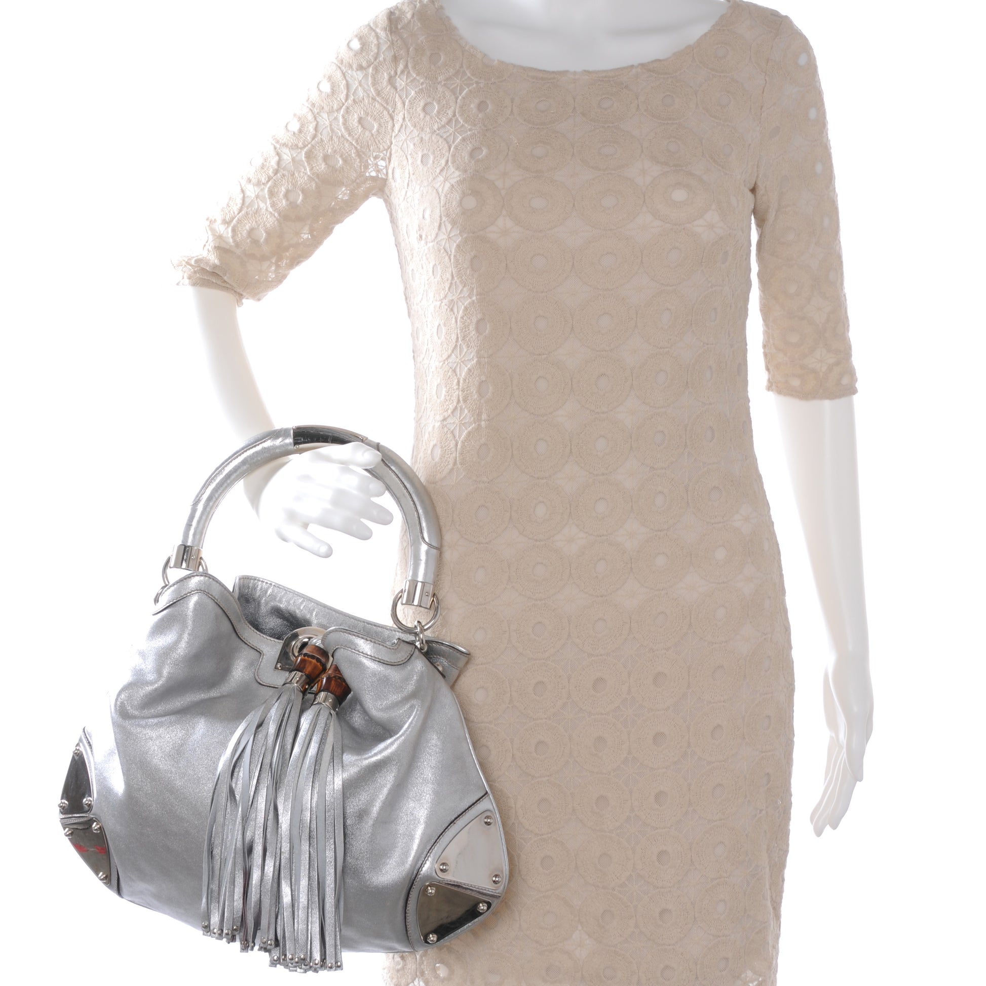 Gucci Leather Medium Indy Top Handle Hobo Silver 2 of 7