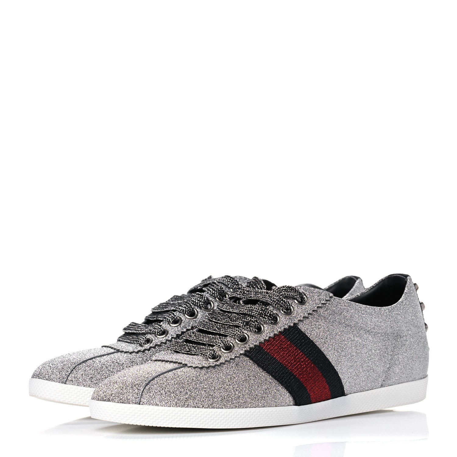 Gucci Glitter Fabric Studded Web Womens Sneakers 36.5 Silver 3 of 10