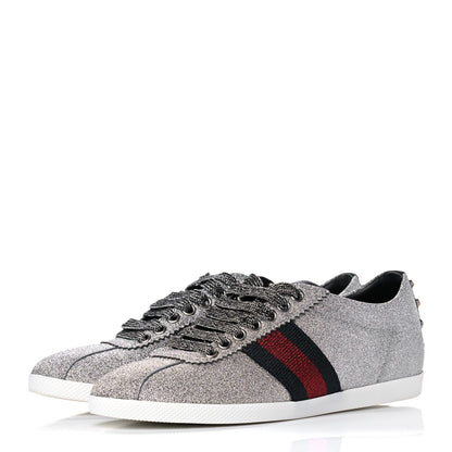 Gucci Glitter Fabric Studded Web Womens Sneakers 36.5 Silver 3 of 10