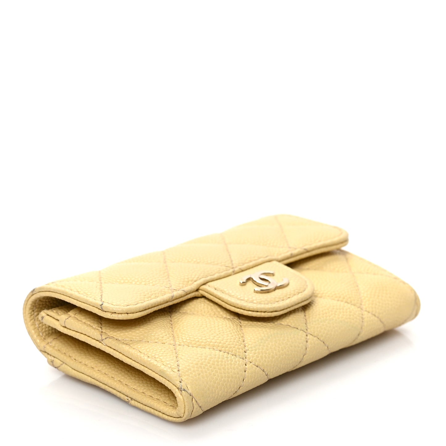 Caviar Quilted Flap Card Holder Wallet Yellow