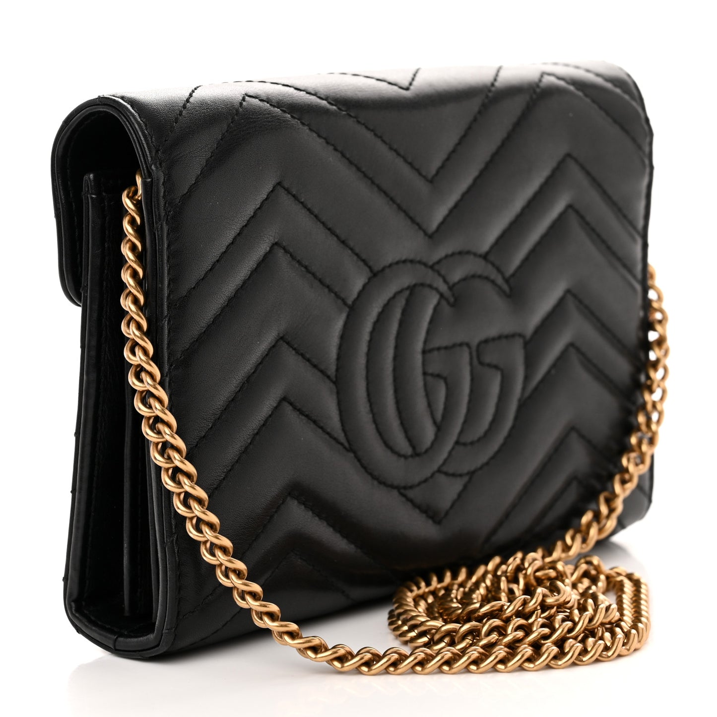 Calfskin Matelasse GG Marmont Chain Wallet Black