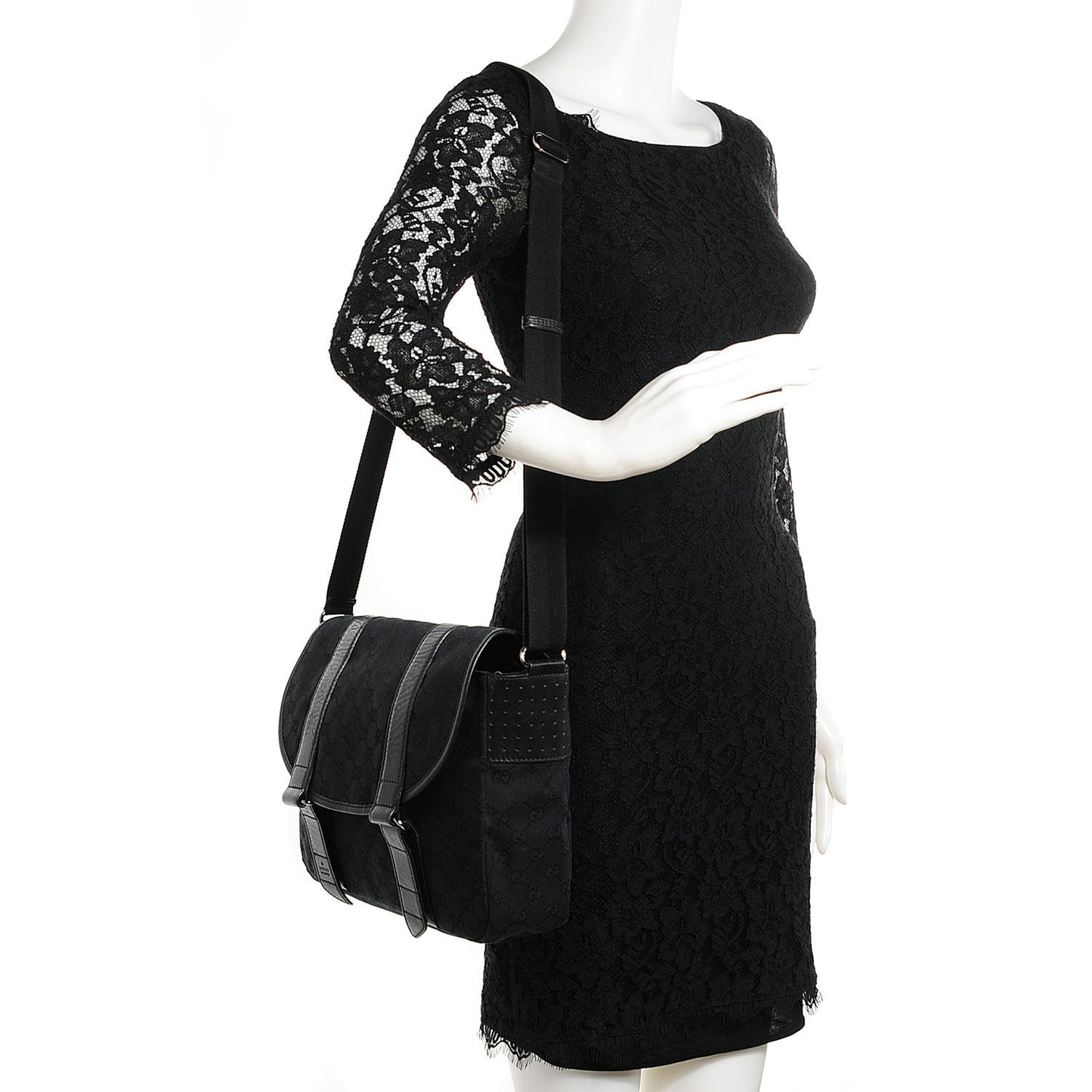 Monogram Medium Double Buckle Flap Messenger Bag Black