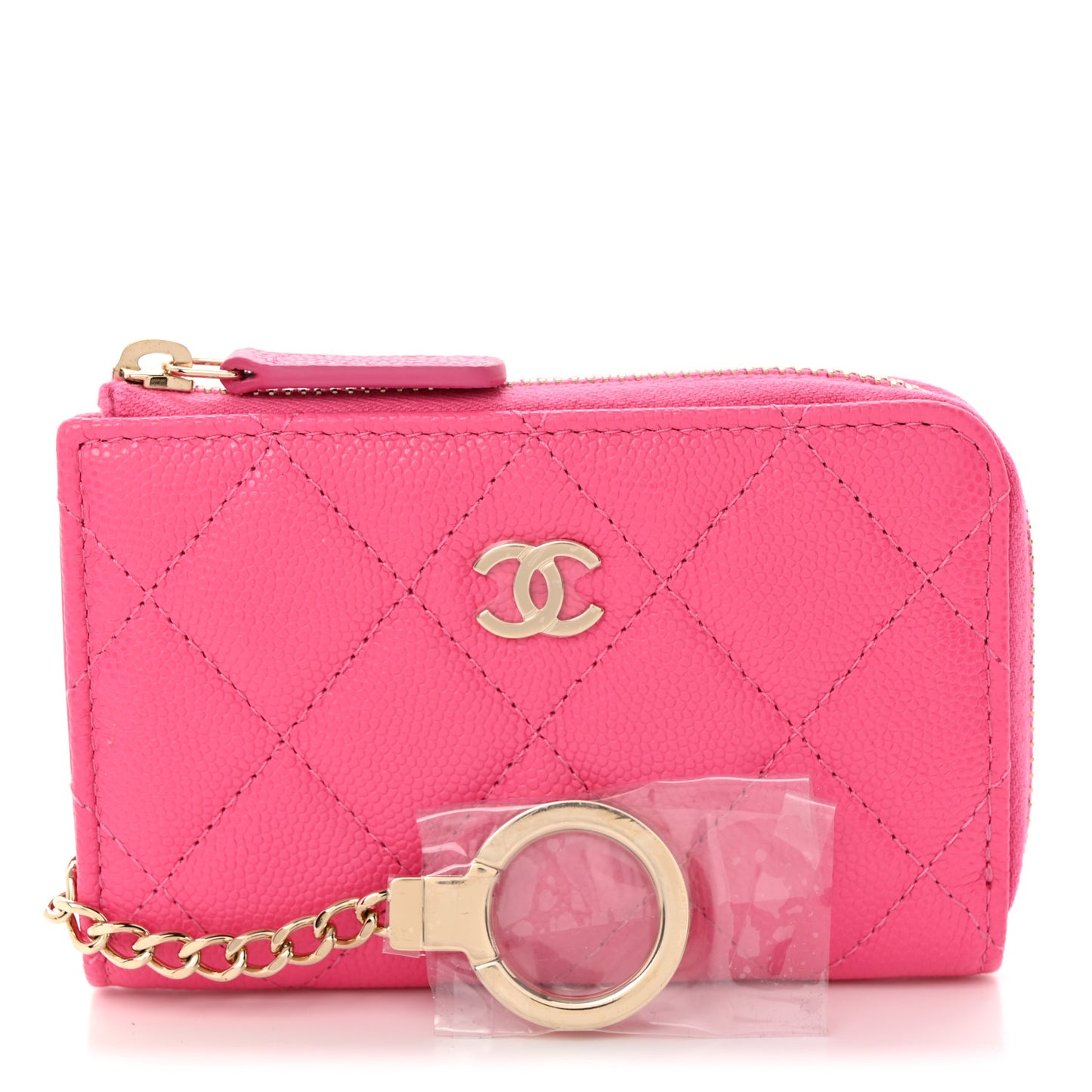 Caviar Quilted Zipped Key Holder Case Pink