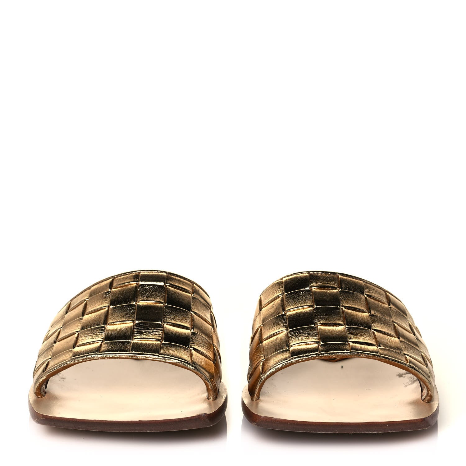 Bottega Veneta Laminated Nappa Intrecciato Squared Toe Flat Sandals 41 Gold 2 of 8