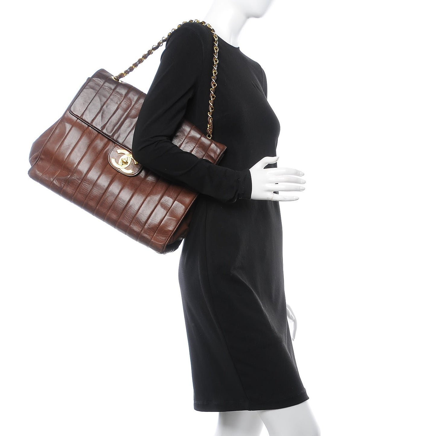 Lambskin Vertical Quilt Maxi Flap Brown