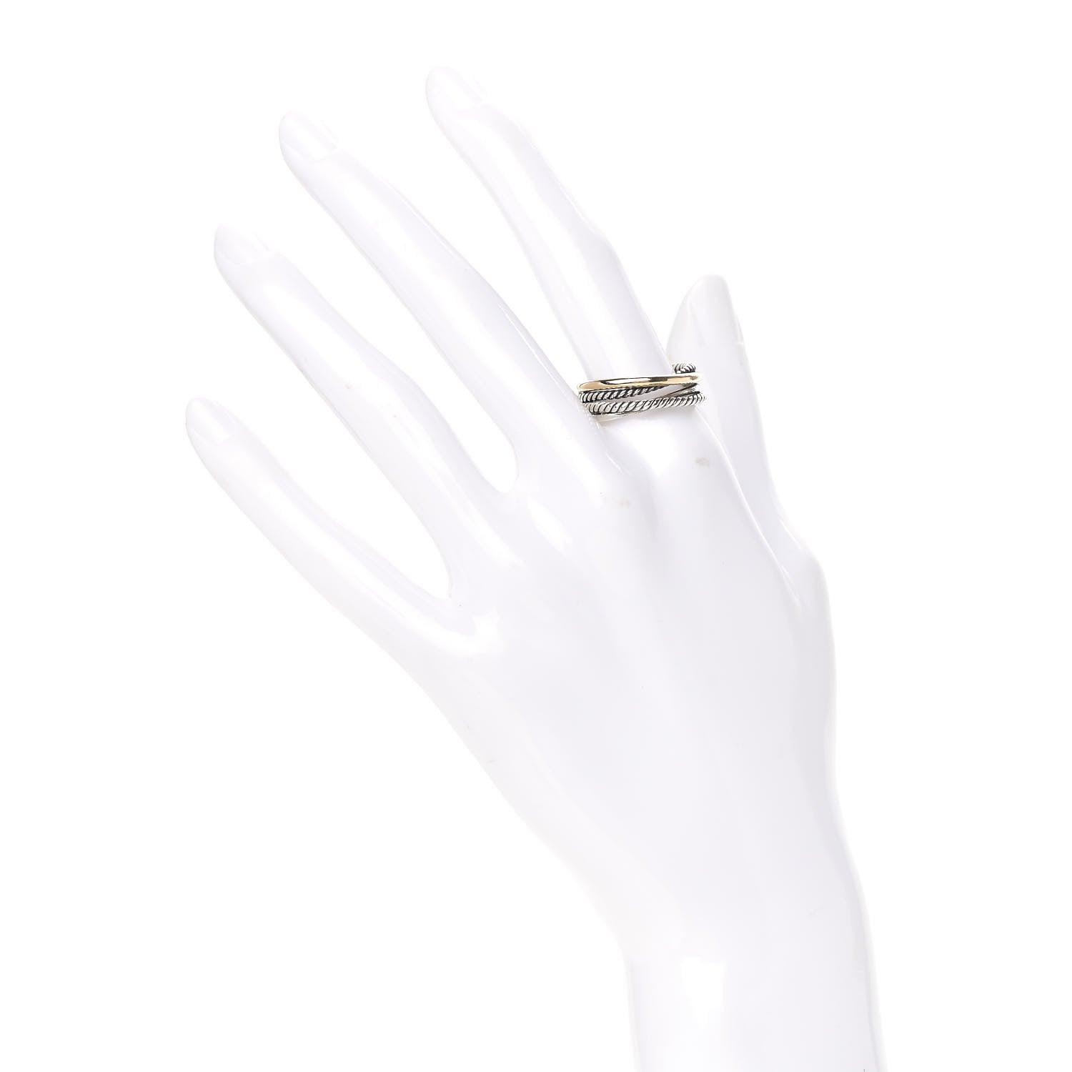 David Yurman Sterling Silver 18K Yellow Gold 7mm Narrow Crossover Ring 56 7.75 2 of 6