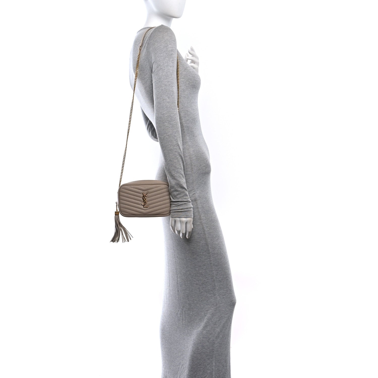 Saint Laurent Grain De Poudre Matelasse Monogram Mini Lou Camera Bag Dark Beige 2 of 11