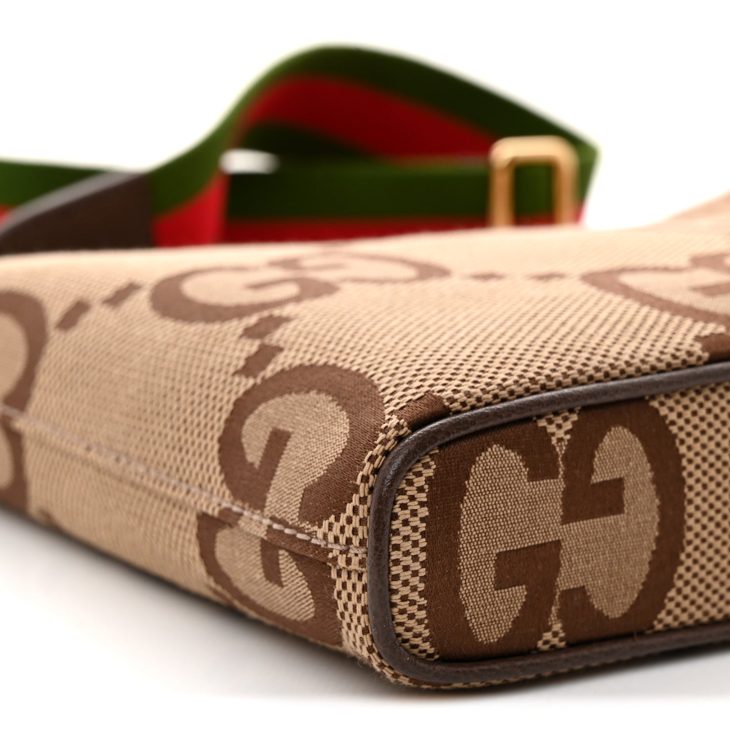 Monogram Jumbo GG Textured Dollar Calfskin Web Wristlet Messenger Bag  Camel Ebony New Acero