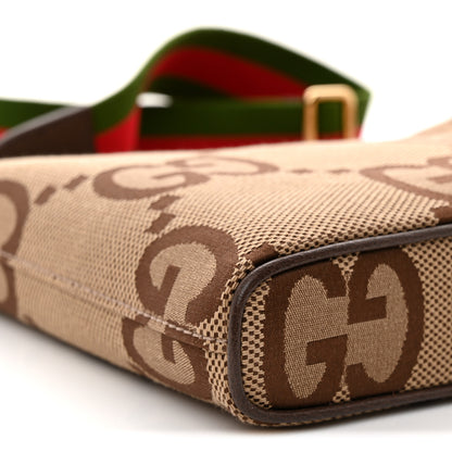 Gucci Monogram Jumbo GG Textured Dollar Calfskin Web Wristlet Messenger Bag  Camel Ebony New Acero 9 of 10