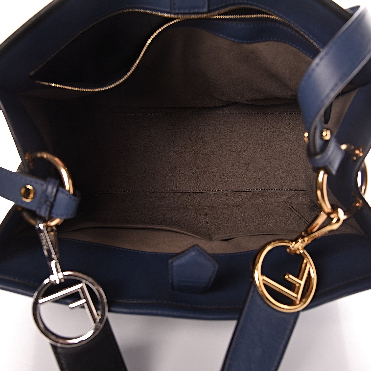 Fendi Vitello Century Opaco F is Fendi Bi-Color Regular Runaway Satchel Blu Scuro 5 of 11