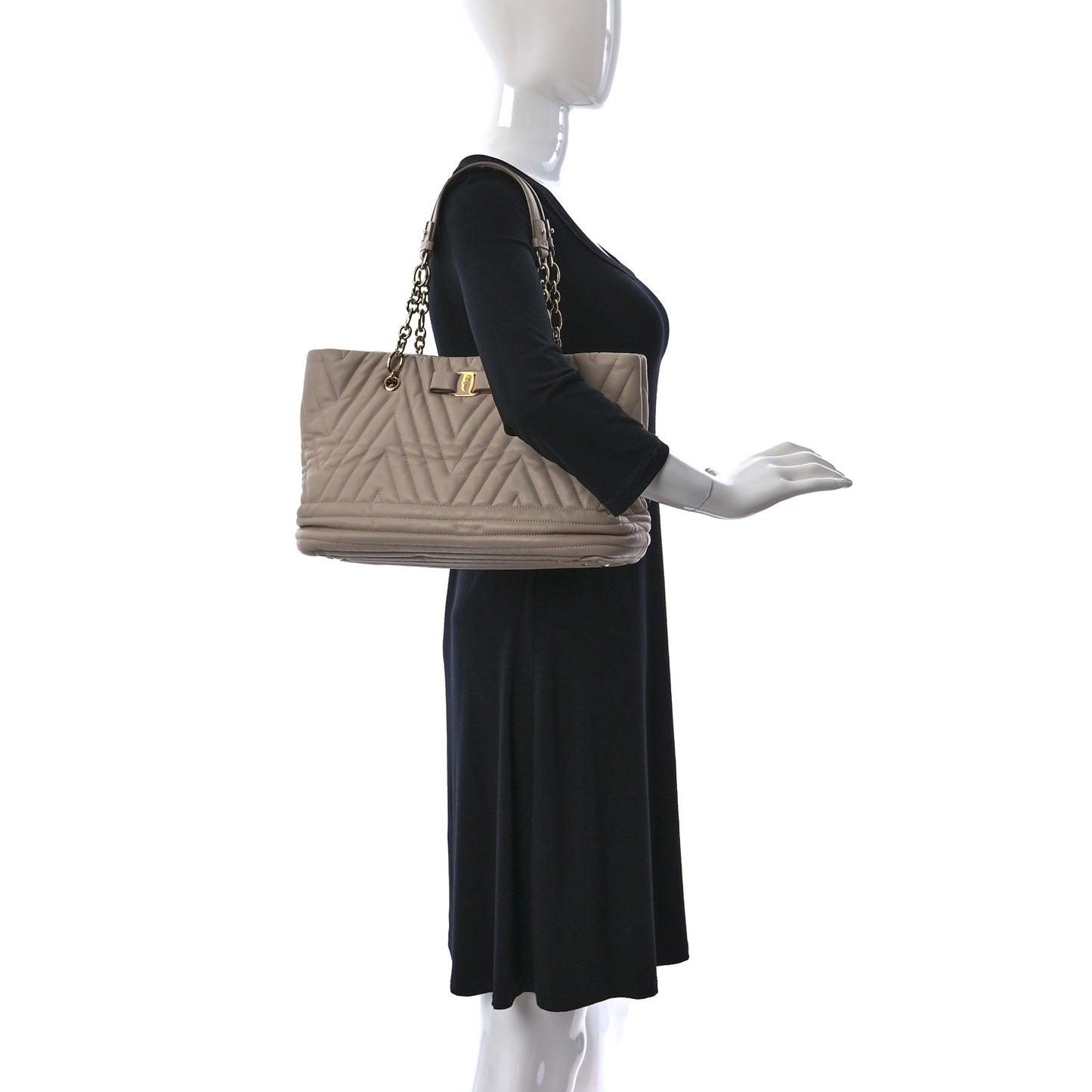 Calfskin Chevron Quilted Vara Bow Chain Tote Light Pink