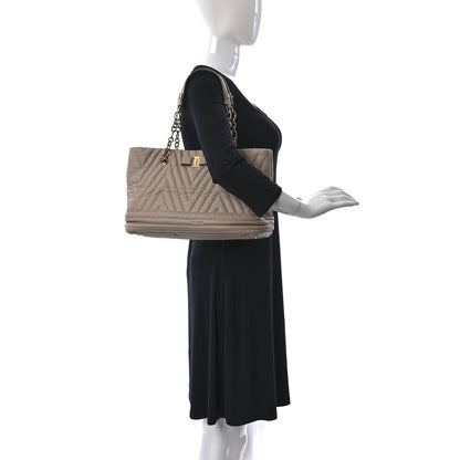 Salvatore Ferragamo Calfskin Chevron Quilted Vara Bow Chain Tote Light Pink 2 of 13