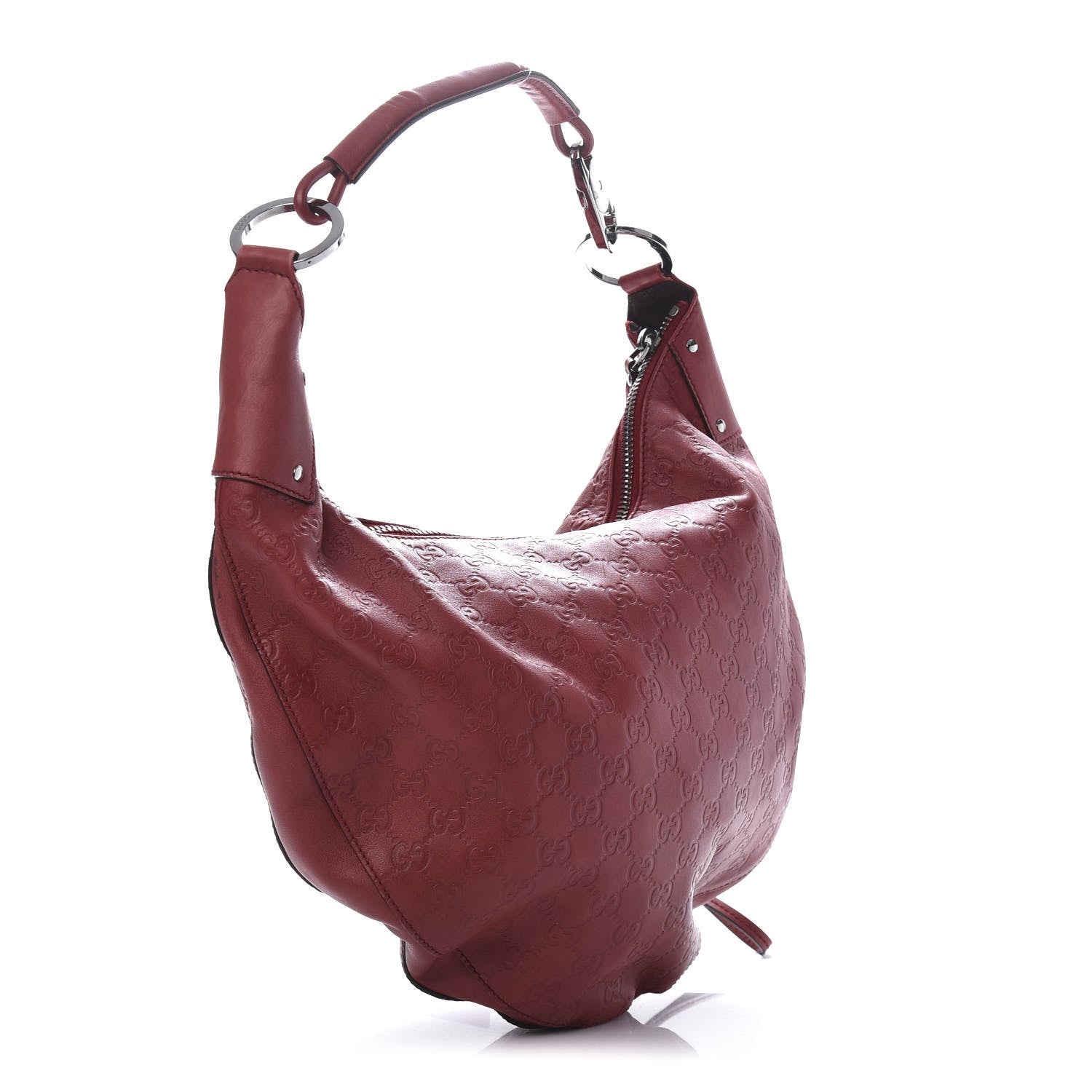Gucci Guccissima Half Moon Bamboo Ring Hobo Red 3 of 11