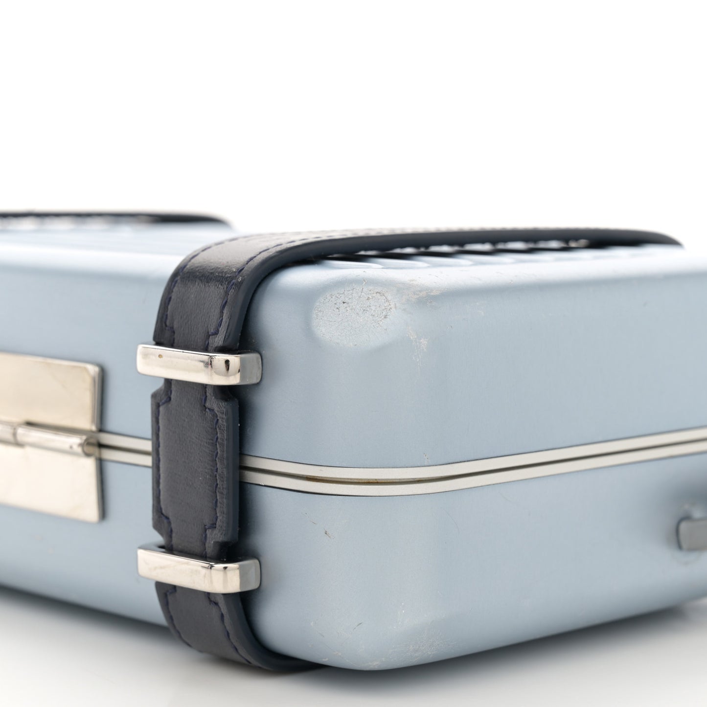 X RIMOWA Aluminum Personal Clutch On Strap Bleu