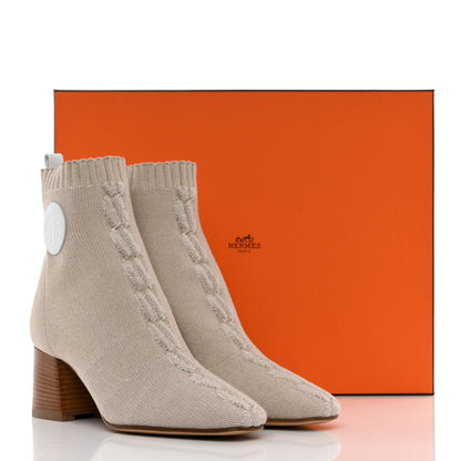 Hermes Knit Calfskin Volver 60 Ankle Boots 37 Nocciola 9 of 9