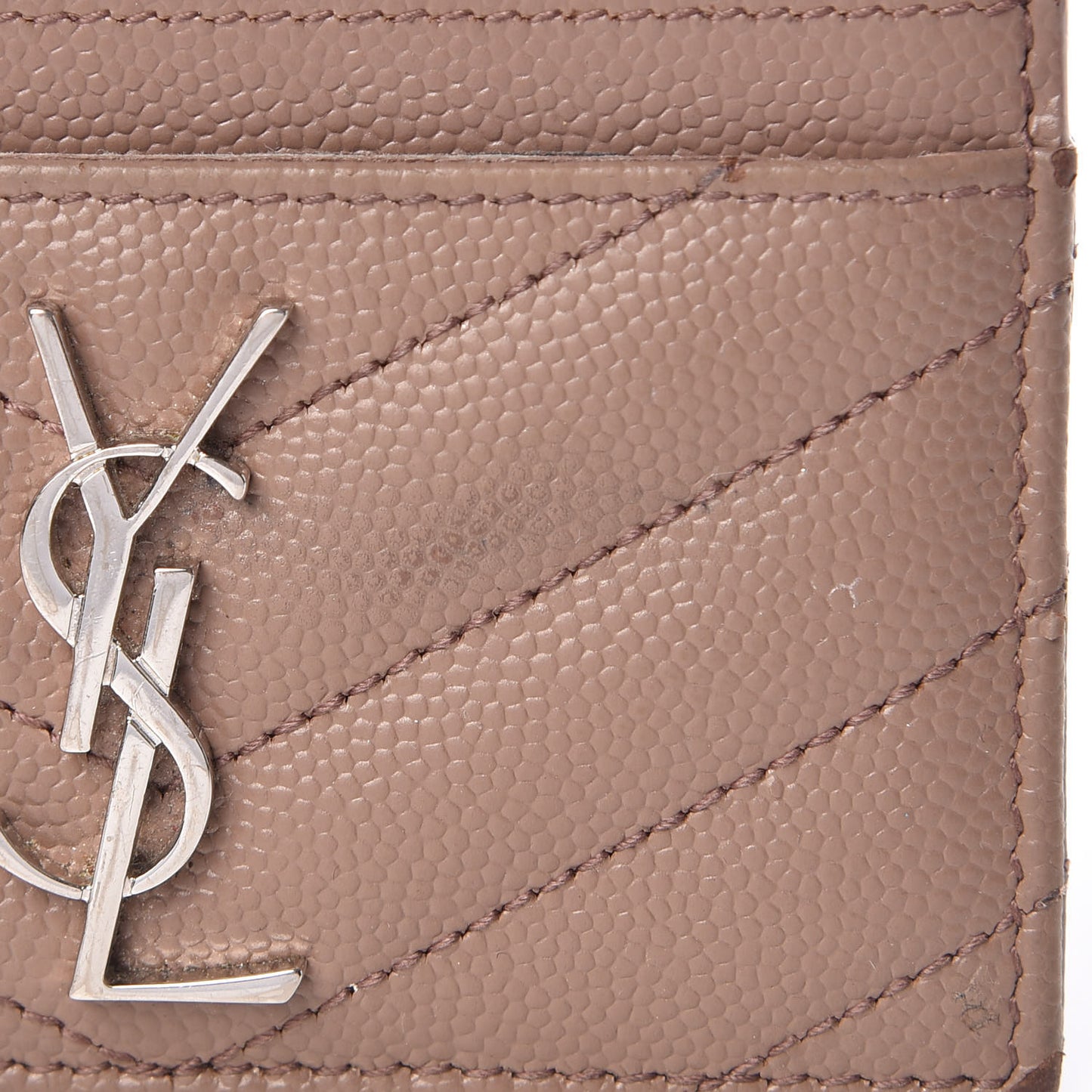 Grain De Poudre Matelasse Chevron Monogram Credit Card Case Dark Beige