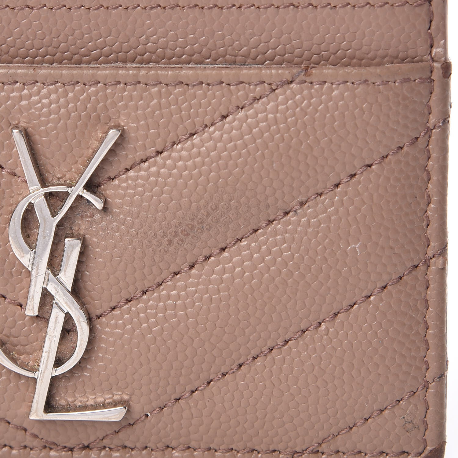 Saint Laurent Grain De Poudre Matelasse Chevron Monogram Credit Card Case Dark Beige 12 of 17