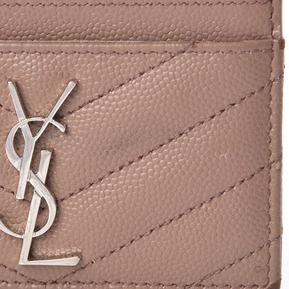 Saint Laurent Grain De Poudre Matelasse Chevron Monogram Credit Card Case Dark Beige 12 of 17