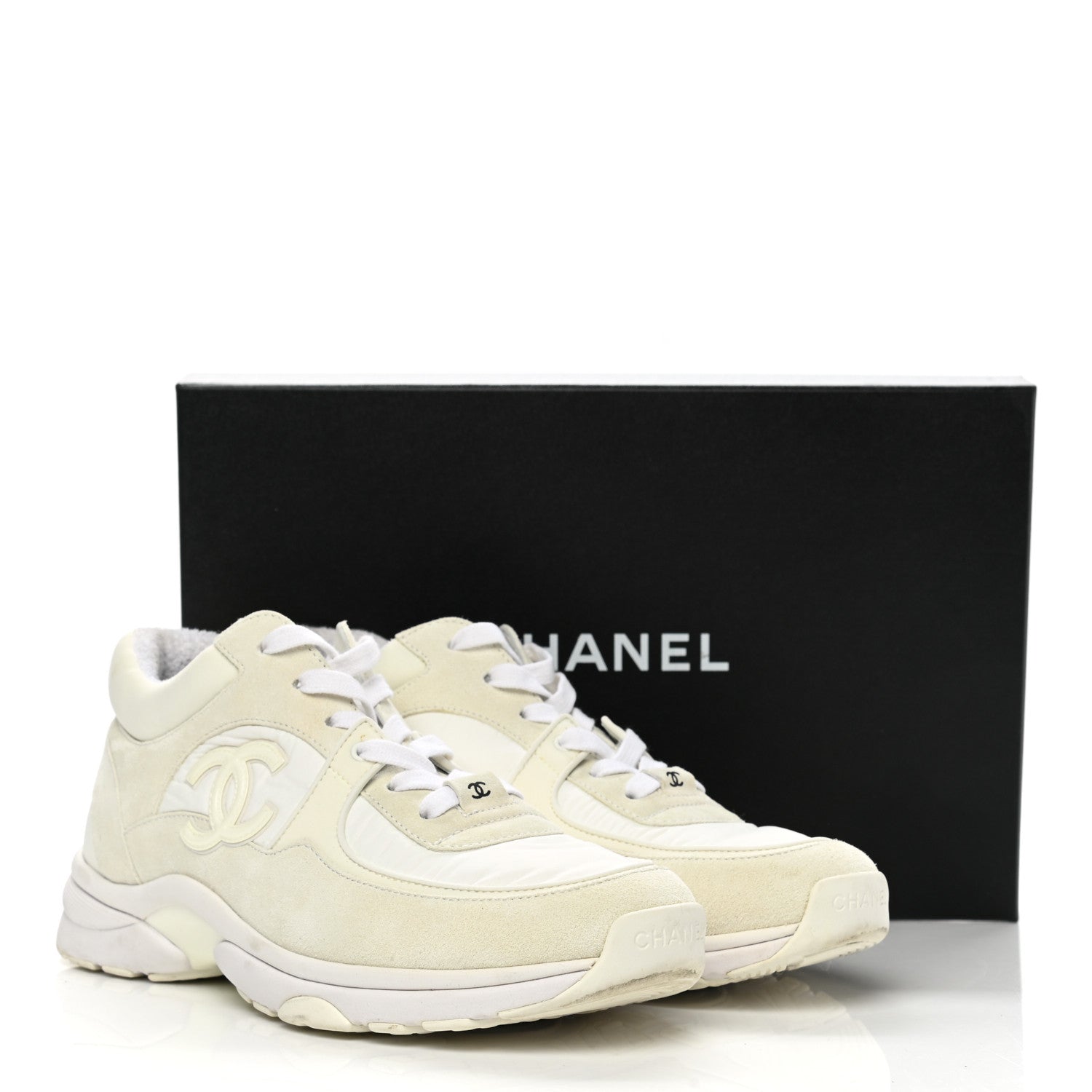 Chanel Suede Calfskin Fabric CC Sneakers 40.5 White 10 of 10