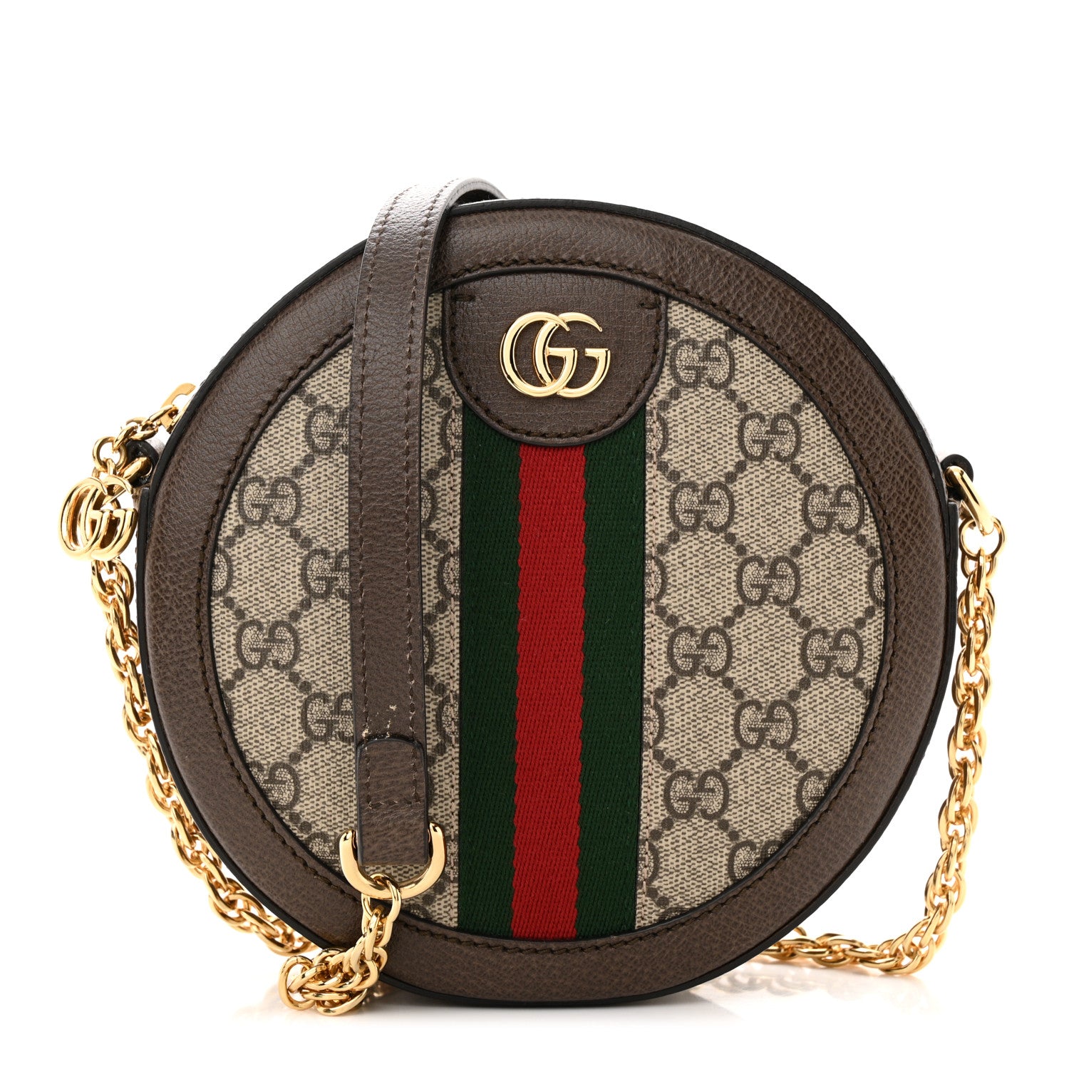 Gucci GG Supreme Monogram Web Mini Ophidia Round Shoulder Bag Brown 1 of 11