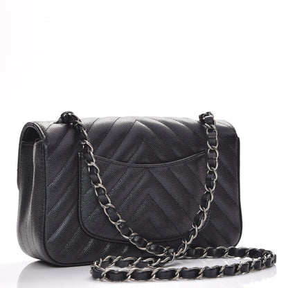 Chanel Metallic Caviar Chevron Quilted Mini Rectangular Flap Black 3 of 8