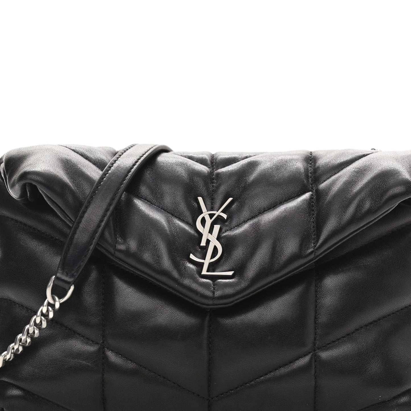 Lambskin Quilted Toy Loulou Puffer Monogram Chain Satchel Black