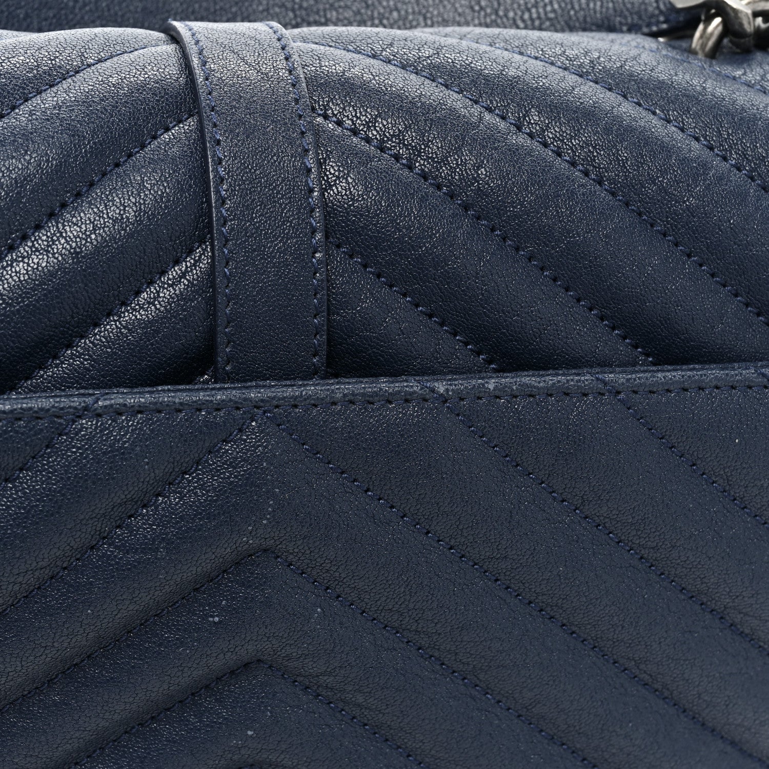Saint Laurent Sheepskin Matelasse Chevron Monogram Medium College Bag Navy 12 of 13
