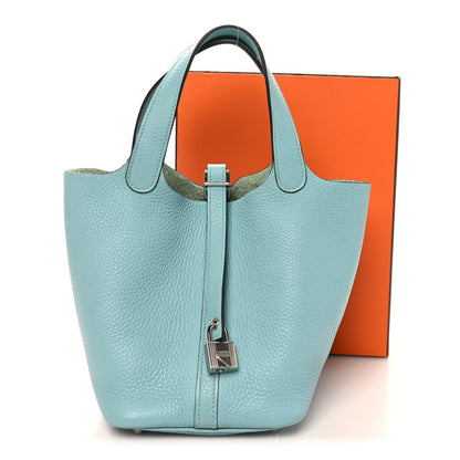 Hermes Taurillon Clemence Picotin Lock 18 PM Bleu Atoll 13 of 13