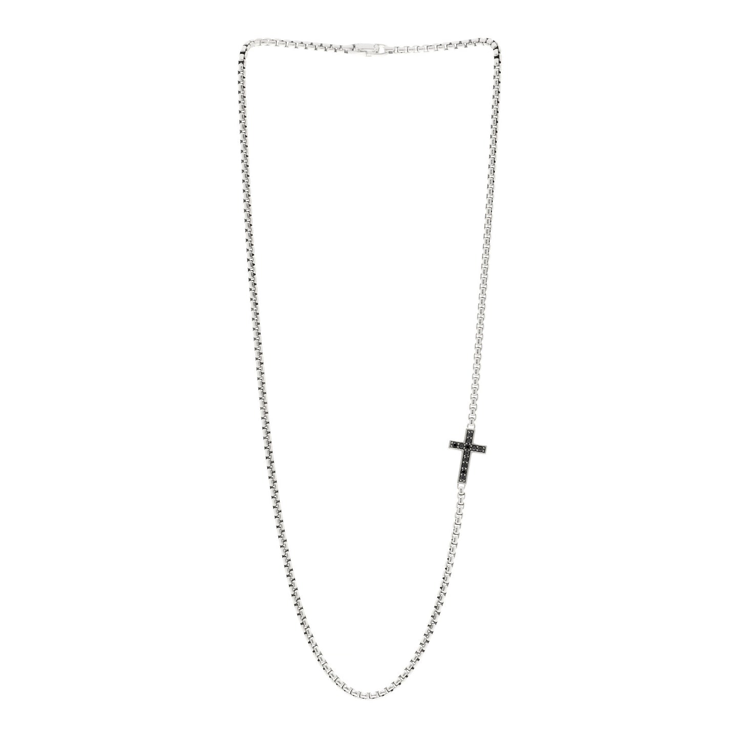 Sterling Silver Black Diamond Streamline Cross Station Necklace 26"