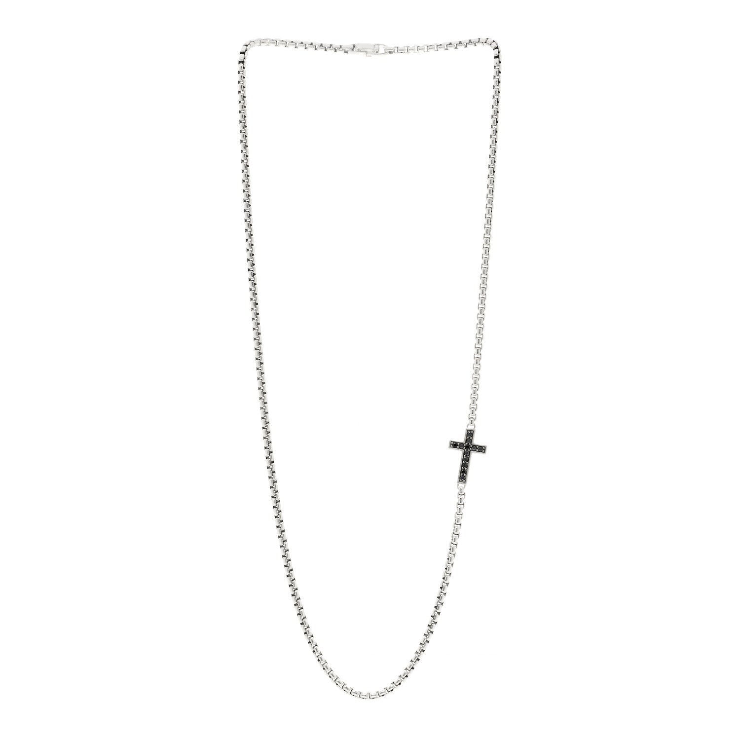 David Yurman Sterling Silver Black Diamond Streamline Cross Station Necklace 26" 3 of 4