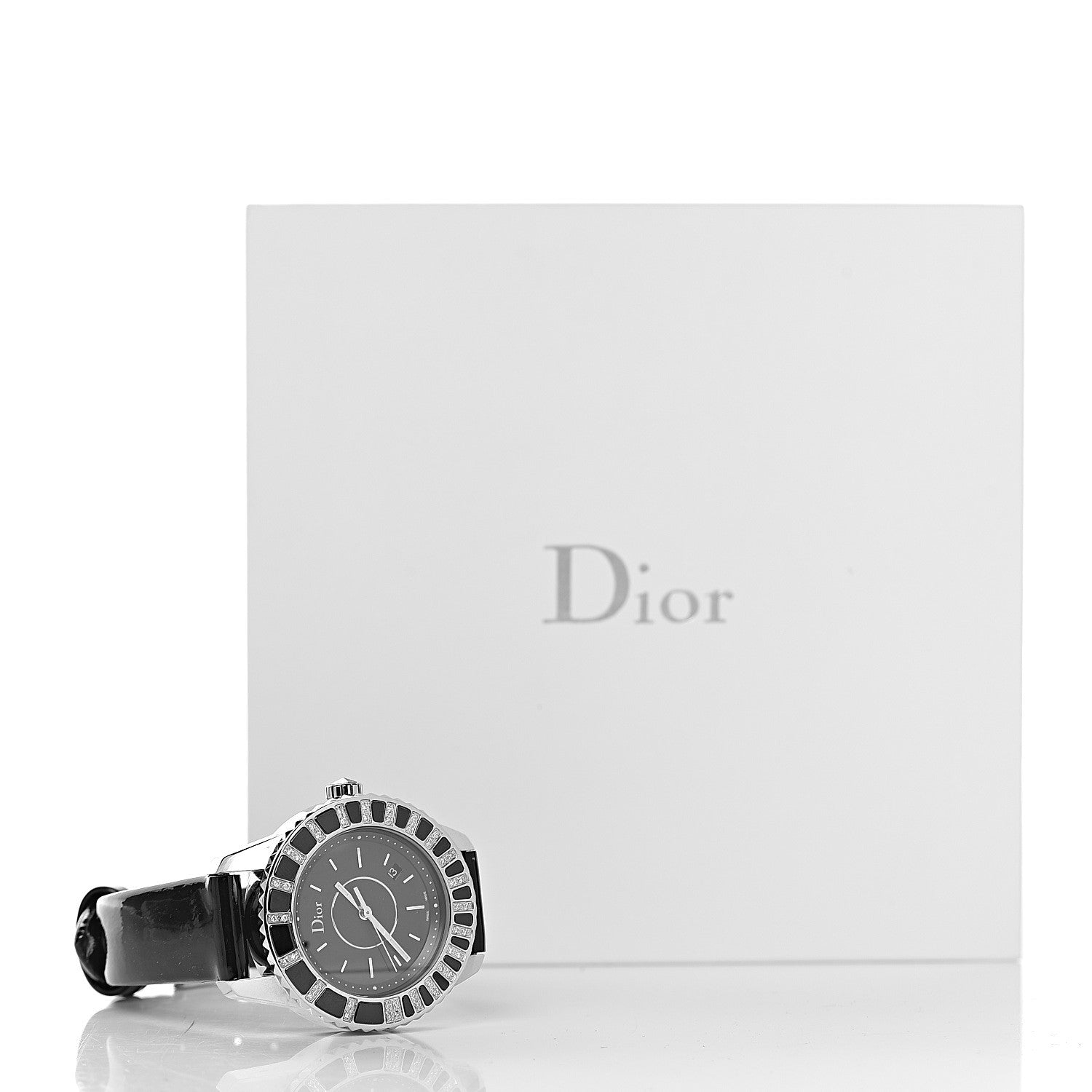 Christian Dior Stainless Steel Patent Diamond Sapphire 33mm Christal Quartz Watch Black 7 of 7
