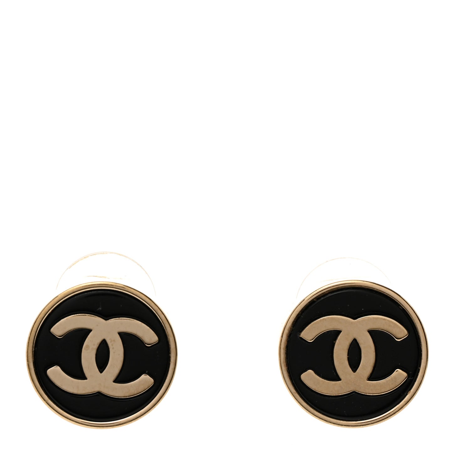 Resin CC Round Earrings Gold Black